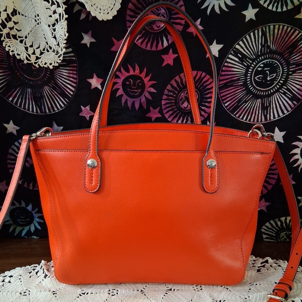 Henri Bendel Shoulder Bag Leather Sunburst Orange Red Satchel Handbag  Strap - Picture 9 of 17